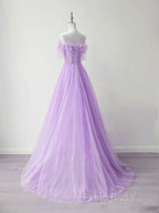 Light Purple A-Line Sweetheart Tulle Formal Dresses, Light Purple Long Formal Prom Dresses
