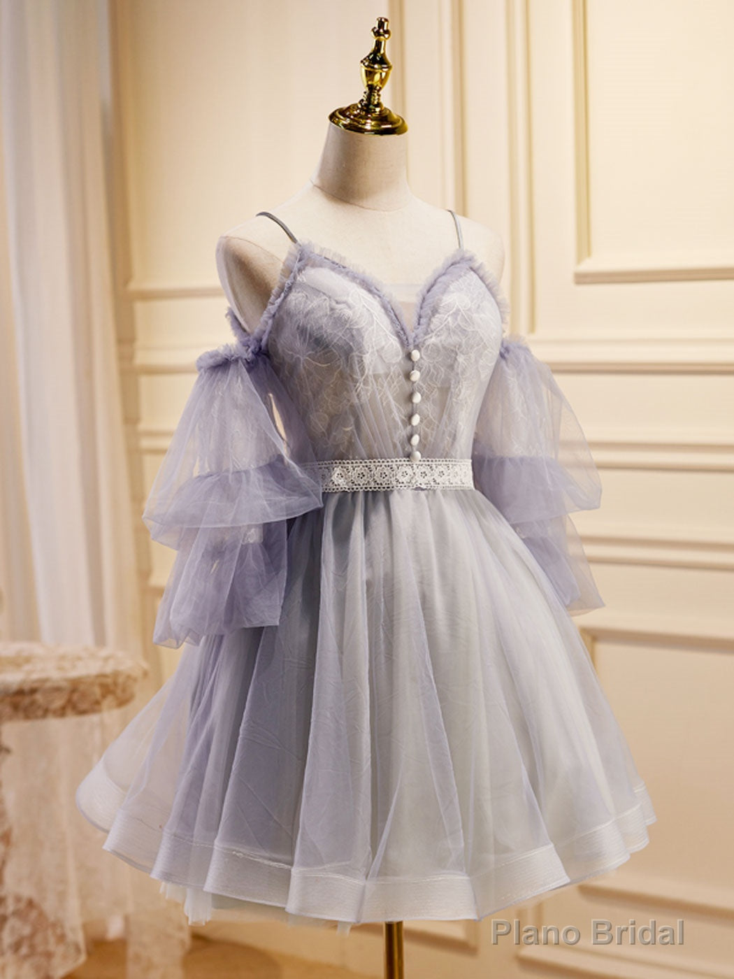 Light Purple A-Line Tulle Lace Short Prom Dresses, Light Purple Homecoming Dresses Secondary image