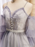 Light Purple A-Line Tulle Lace Short Prom Dresses, Light Purple Homecoming Dresses