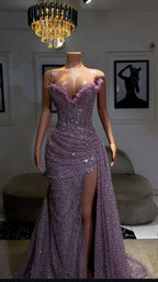 Light Purple High Split Formal Evening Dresses, Sweetheart Mermaid Formal Prom Dresses, Elegant Dresses For Wedding