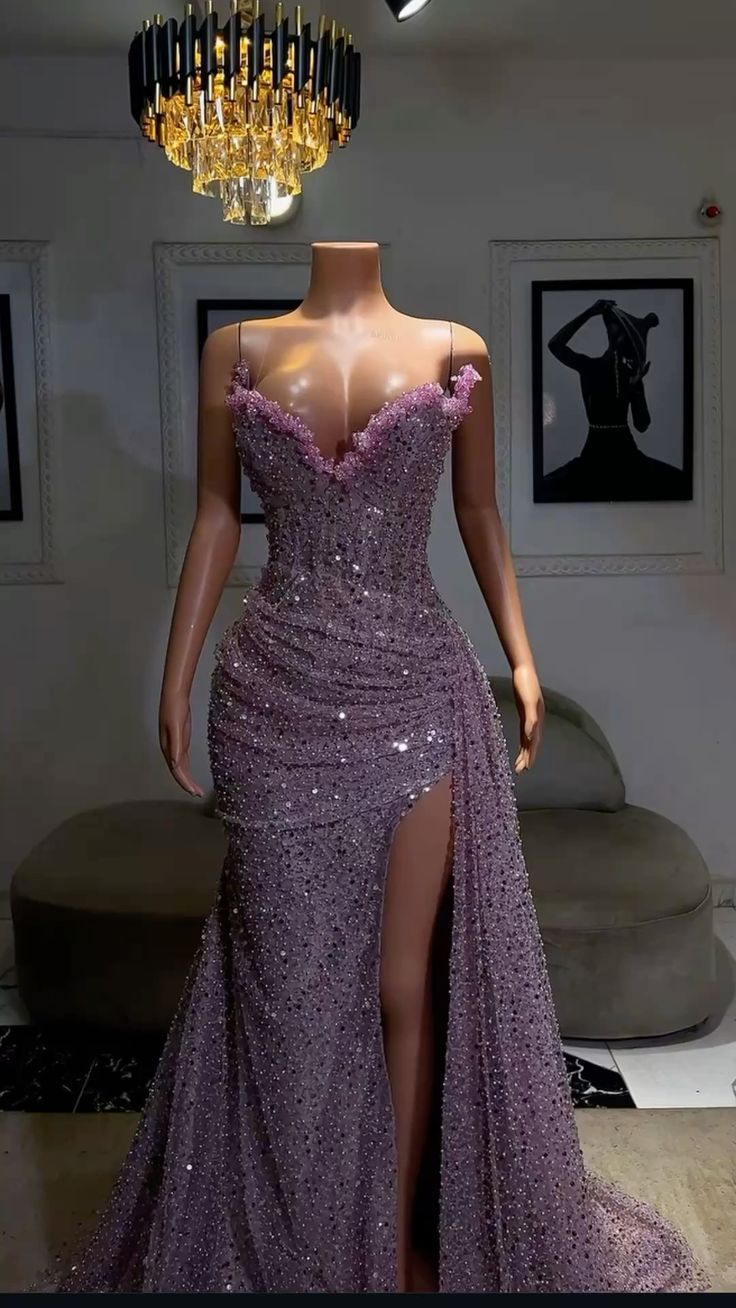 Light Purple High Split Formal Evening Dresses, Sweetheart Mermaid Formal Prom Dresses, Elegant Dresses For Wedding