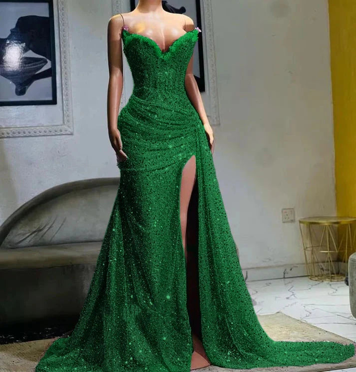 Light Purple High Split Formal Evening Dresses, Sweetheart Mermaid Formal Prom Dresses, Elegant Dresses For Wedding