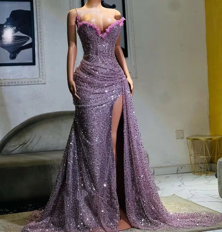 Light Purple High Split Formal Evening Dresses, Sweetheart Mermaid Formal Prom Dresses, Elegant Dresses For Wedding Main image