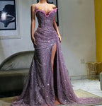 Light Purple High Split Formal Evening Dresses, Sweetheart Mermaid Formal Prom Dresses, Elegant Dresses For Wedding