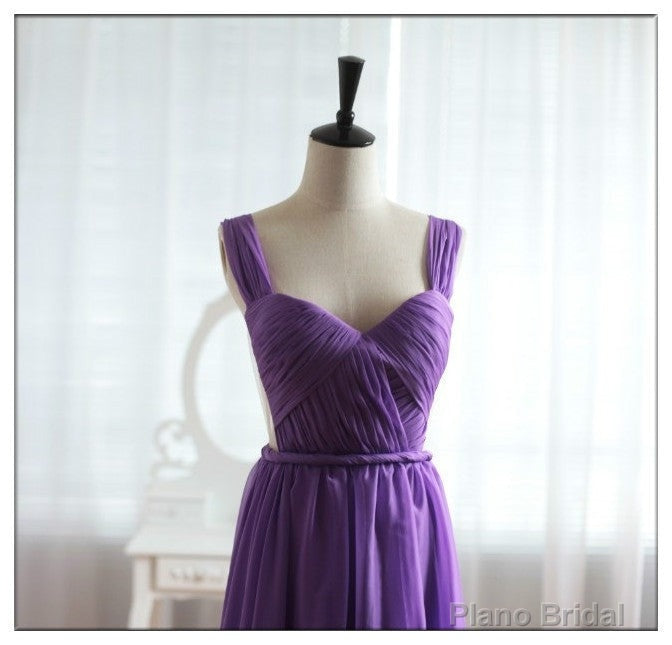 Light Purple Cap Sleeves/Long Sleeves Backless Chiffon Prom Dress, Purple Bridesmaid Dress