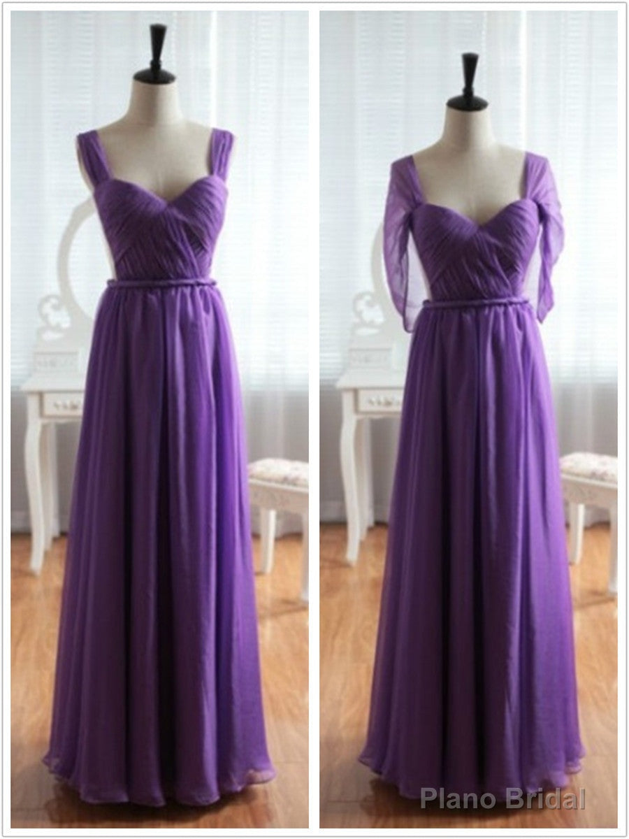 Light Purple Cap Sleeves/Long Sleeves Backless Chiffon Prom Dress, Purple Bridesmaid Dress Main image