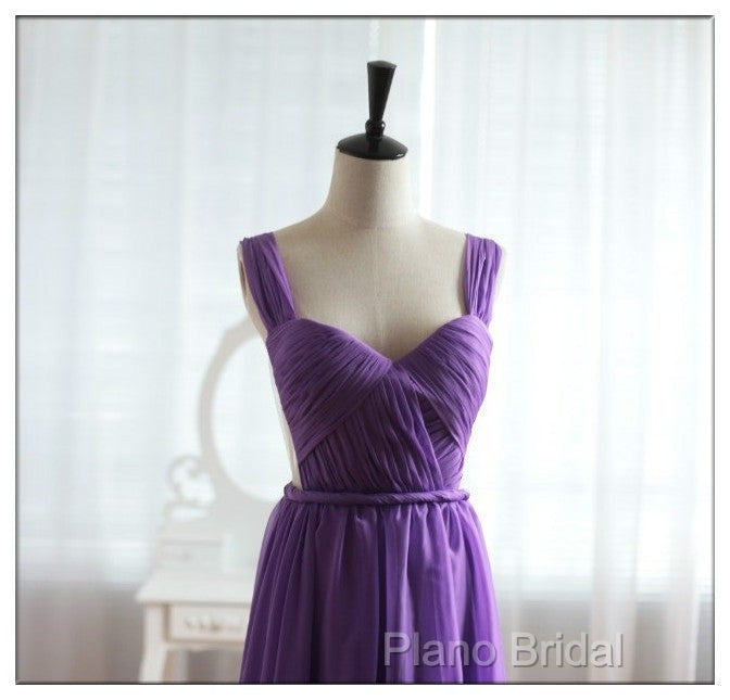 Light Purple Cap Sleeves/Long Sleeves Backless Chiffon Formal Prom Dresses, Purple Bridesmaid Dresses Secondary image