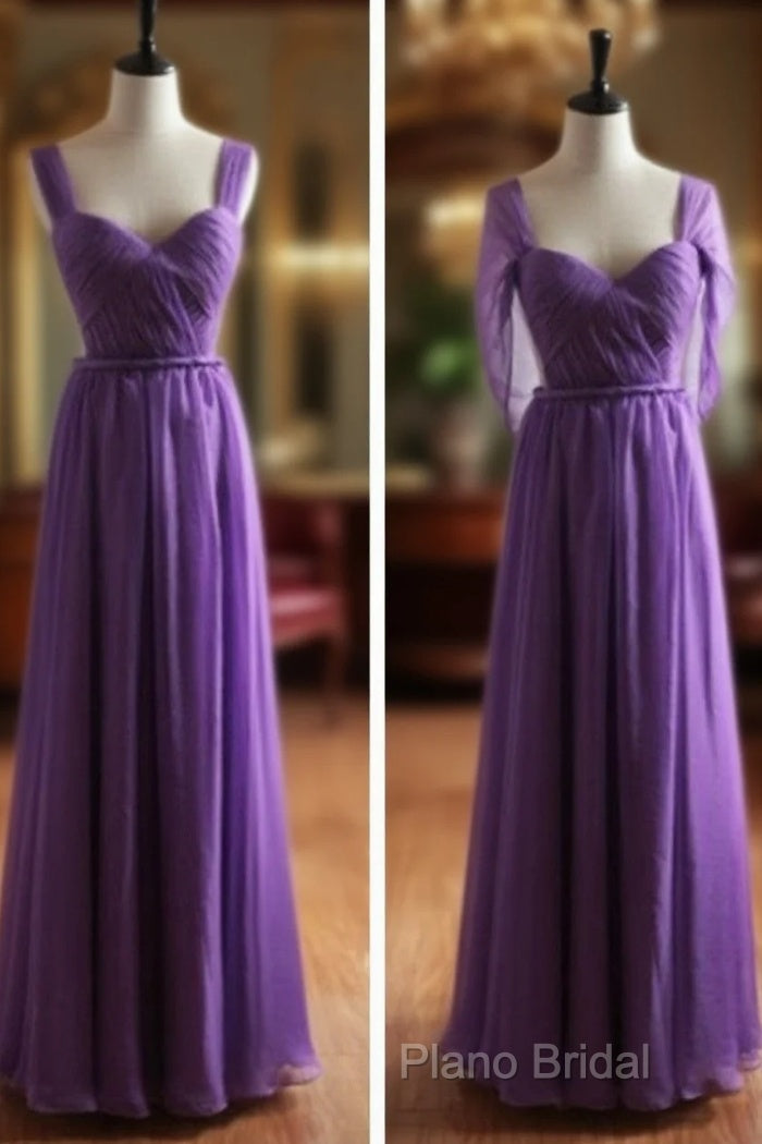Light Purple Cap Sleeves/Long Sleeves Backless Chiffon Formal Prom Dresses, Purple Bridesmaid Dresses Main image