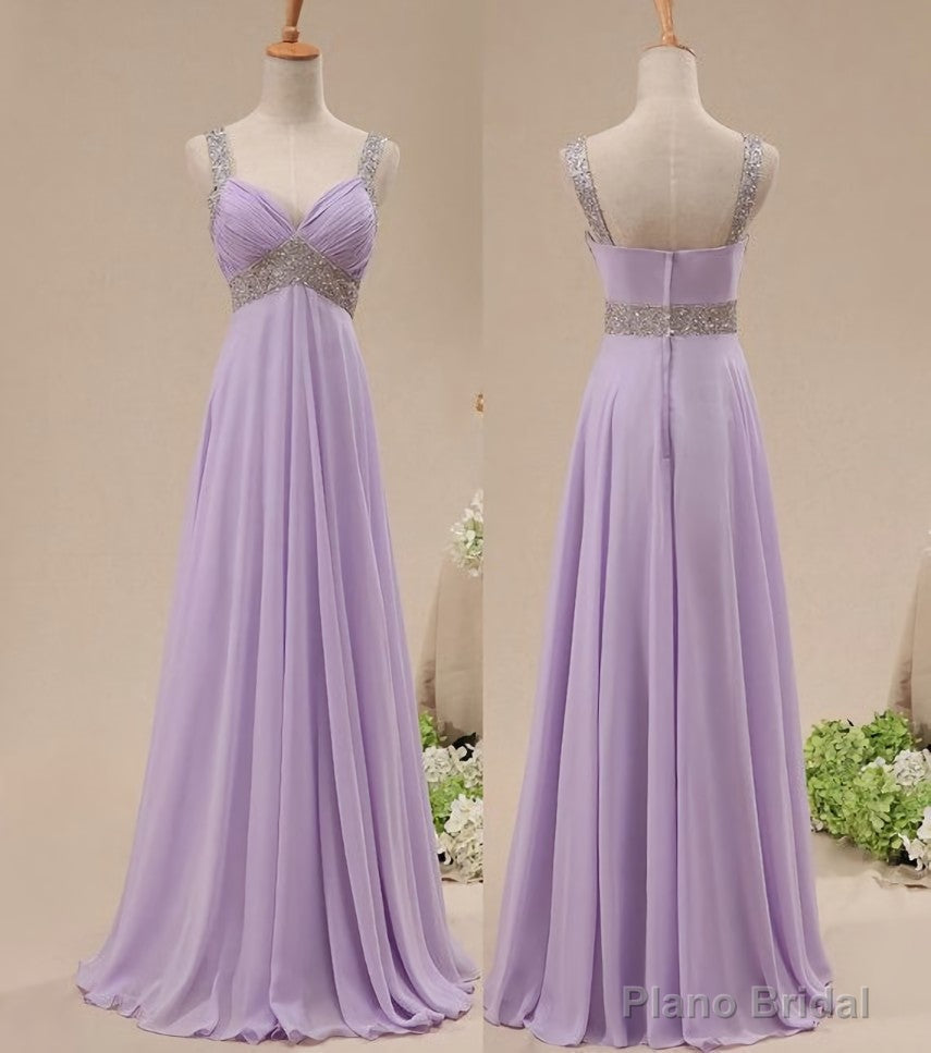 Light Purple Chiffon Straps Party Dress, Long Formal Dress Main image