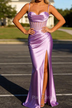Light Purple Corset Prom Dress With Slit