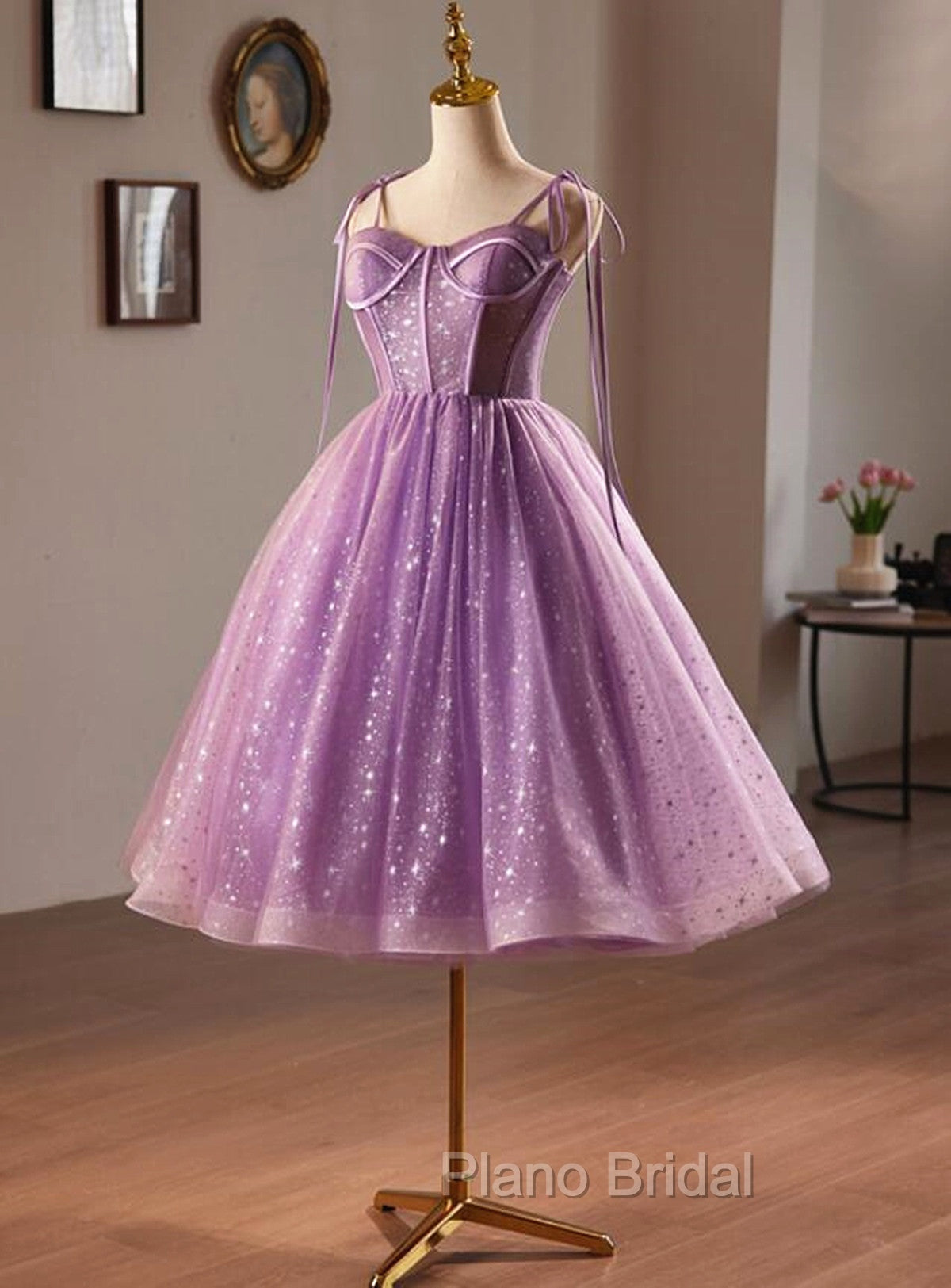 Light Purple Knee Length Straps Party Dresses, Light Purple Homecoming Dresses Secondary image