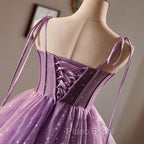 Light Purple Knee Length Straps Party Dresses, Light Purple Homecoming Dresses
