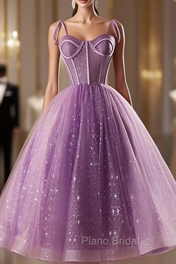 Light Purple Knee Length Straps Party Dresses, Light Purple Homecoming Dresses Main image