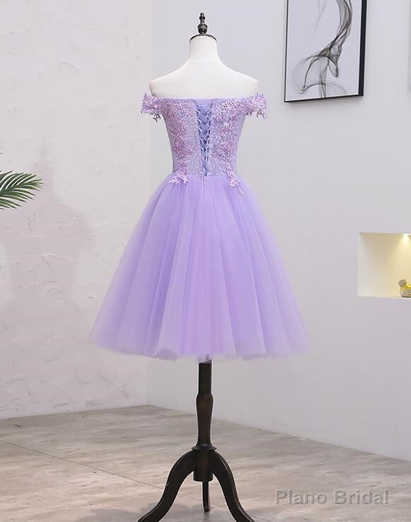 Light Purple Lace And Tulle Off The Shoulder Homecoming Dress