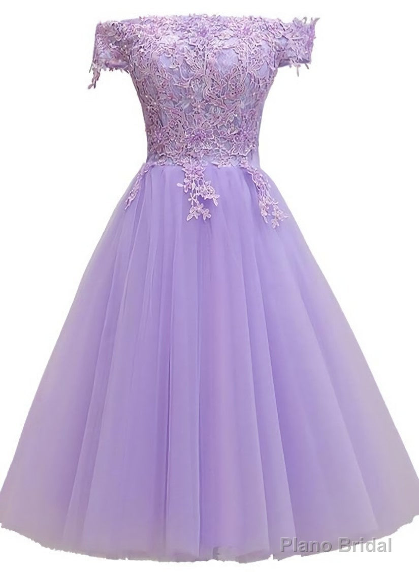 Light Purple Lace And Tulle Off The Shoulder Homecoming Dress Main image