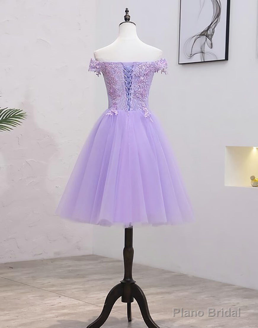 Light Purple Lace And Tulle Off The Shoulder Homecoming Dress, Short Party Dress Secondary image