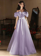 Light Purple Off Shoulder Tulle Party Dress, Light Purple Prom Dress
