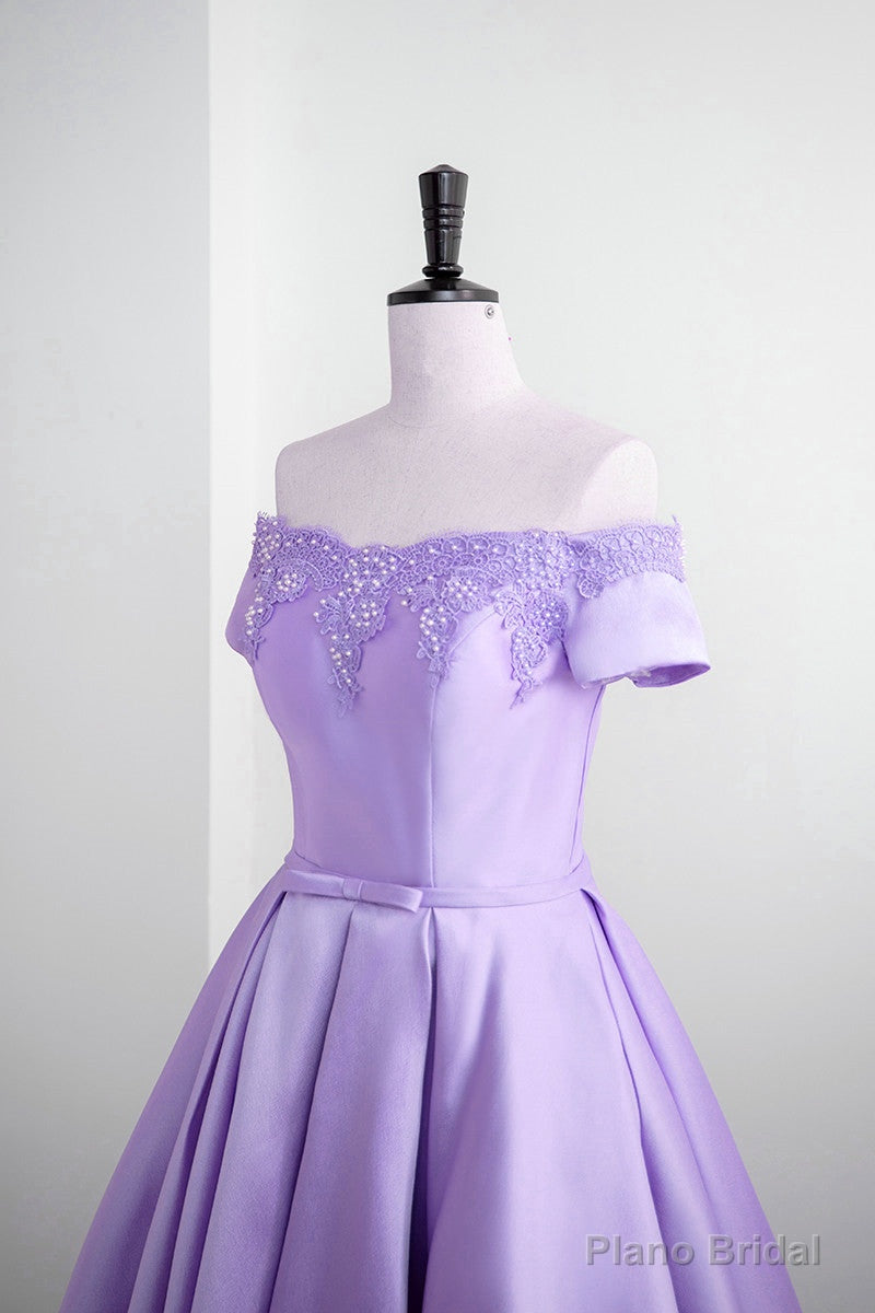 Light Purple Satin Short Party Dress with Lace, Cute Short Homecoming Dress Secondary image