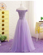 Light Purple Sweetheart Lace Applique Off Shoulder Formal Prom Dresses