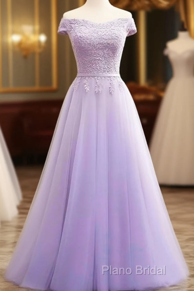 Light Purple Sweetheart Lace Applique Off Shoulder Formal Prom Dresses Main image