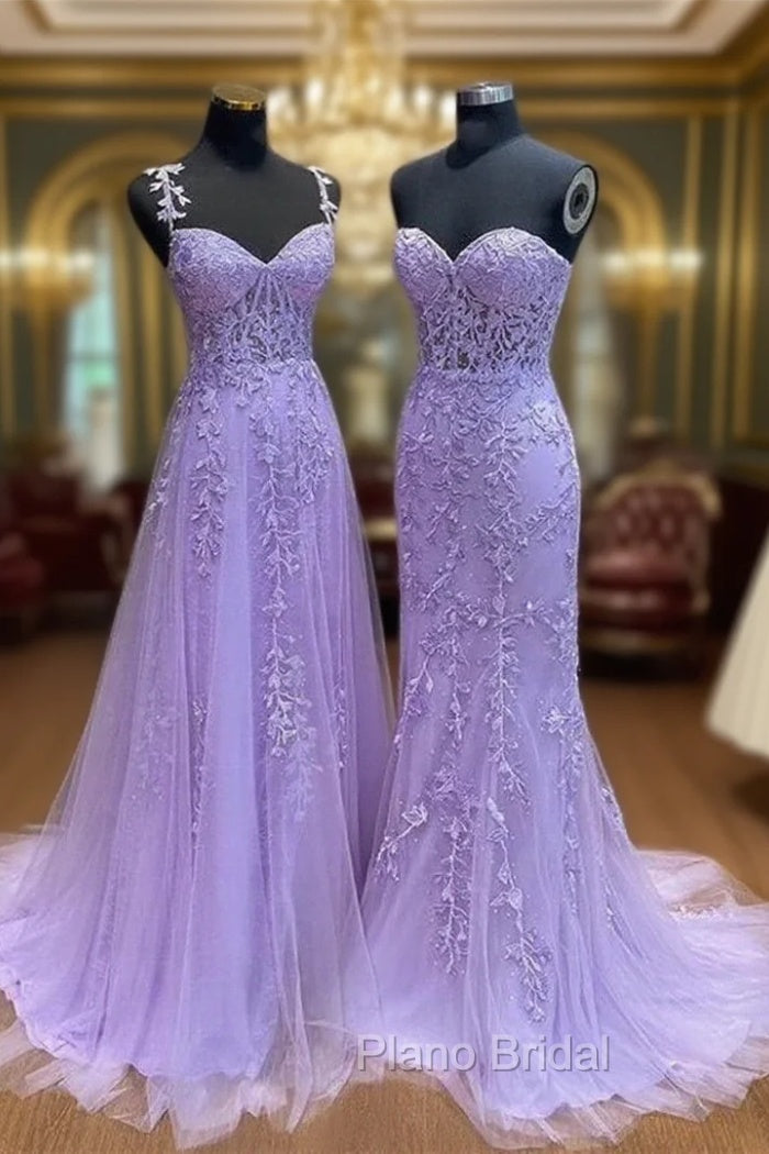 Light Purple Sweetheart Lace Long Formal Gown, Purple Lace Formal Prom Dresses Main image