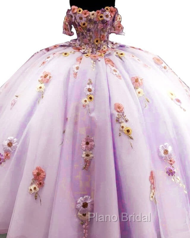 Light Purple Tulle Floral Embrodiery Quinceanera Dresses