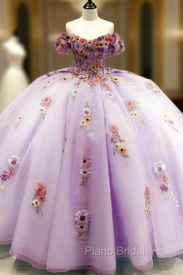 Light Purple Tulle Floral Embrodiery Quinceanera Dresses