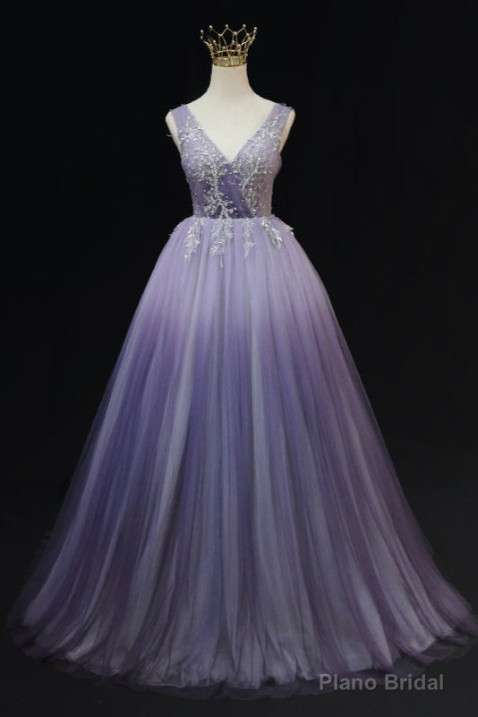Light Purple Tulle Gradient Lace Applique Formal Dress, Long Prom Dress Secondary image