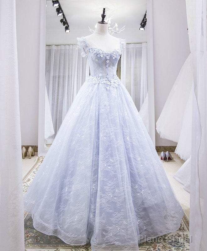 Light Purple Tulle Lace Long Prom Dress, Light Purple Evening Dress