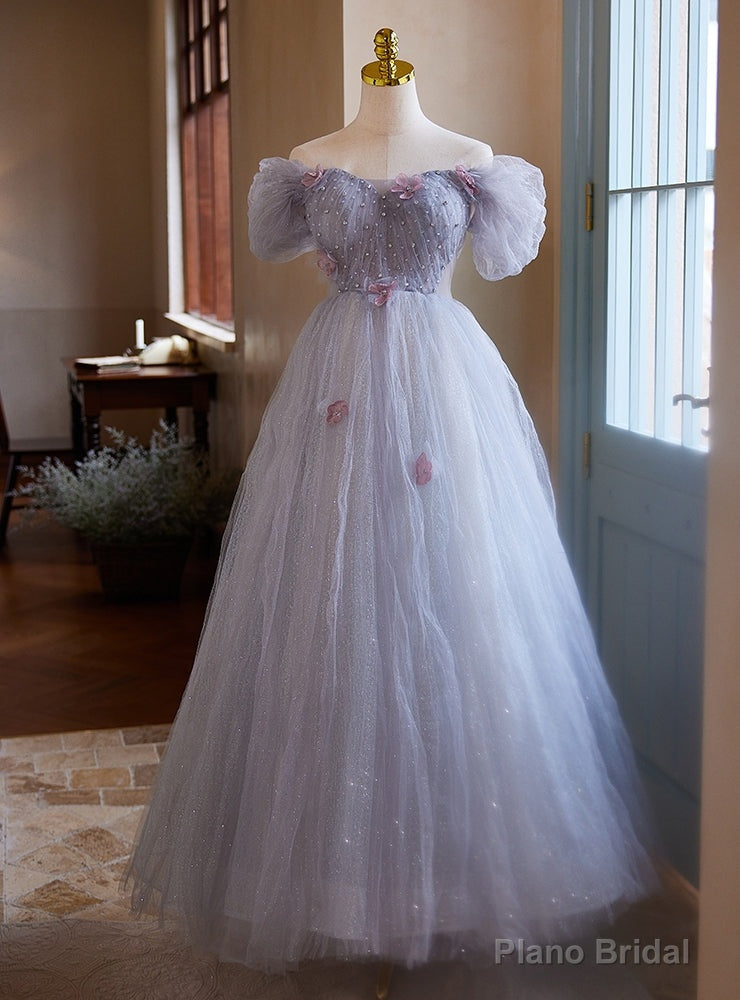 Light Purple Tulle Off the Shoulder Pleats Prom Dress Main image