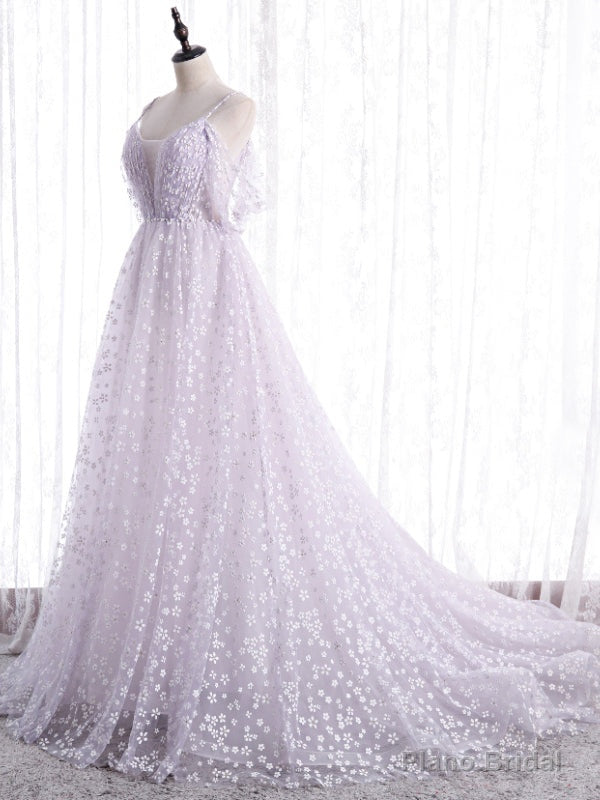 Light Purple Tulle Spaghetti Straps Backless Prom Dress Main image
