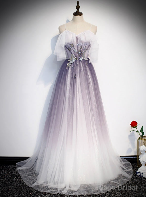 Light Purple Tulle Spaghetti Straps Prom Dress Main image