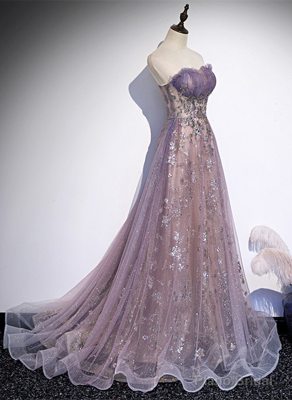Light Purple Tulle with Lace A-line Floor Length Party Dress, Light Purple Evening Dress Main image