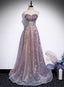 Light Purple Tulle With Lace A-Line Party Dresses, Purple Long Formal Dresses Formal Evening Dresses