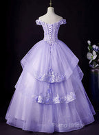 Light Purple Tulle With Lace Off Shoulder Sweet 16 Dresses, Light Purple Formal Dresses