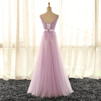 Light Purple V-neckline Long Formal Dress, Tulle Lace Applique Bridesmaid Dress