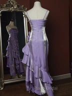 Light Purple Vintage Floral Dresses Asymmetrical Hem Formal Prom Gown