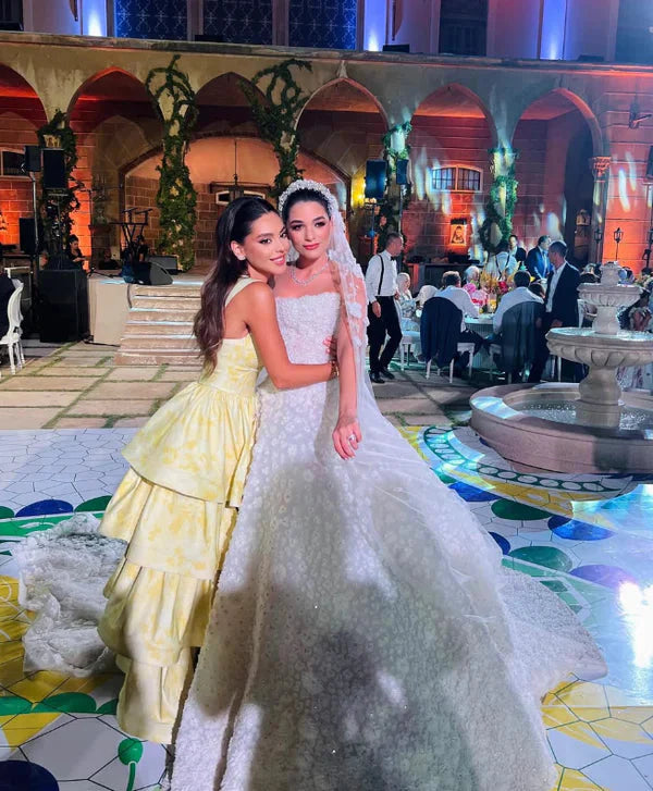 Light Yellow Ruffle Tiered A-Line Long Party Dresses Formal Prom Gown Formal Evening Gown