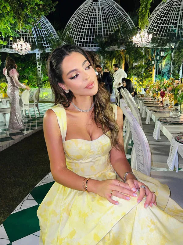Light Yellow Ruffle Tiered A-Line Long Party Dresses Formal Prom Gown Formal Evening Gown