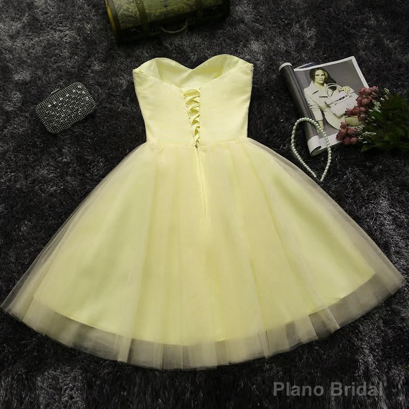 Light Yellow Tulle Short Beaded Sweetheart Homecoming Dress, Tulle Short Formal Dress Secondary image
