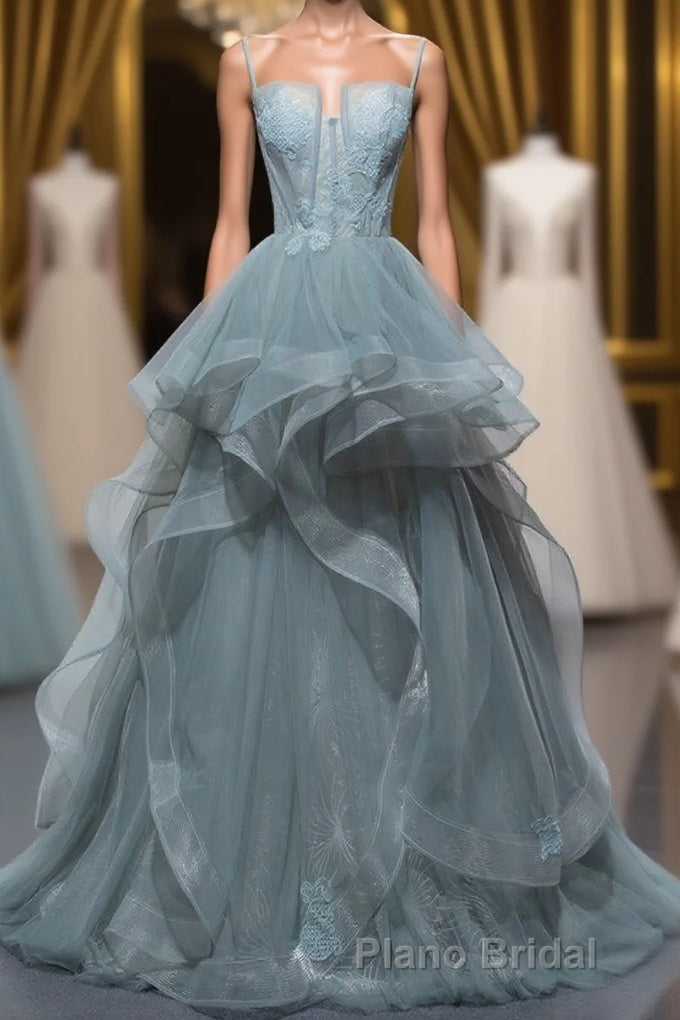 New Arrival Spaghetti Straps Tulle Long Formal Prom Dresses, Charming Evening Party Dresses Main image