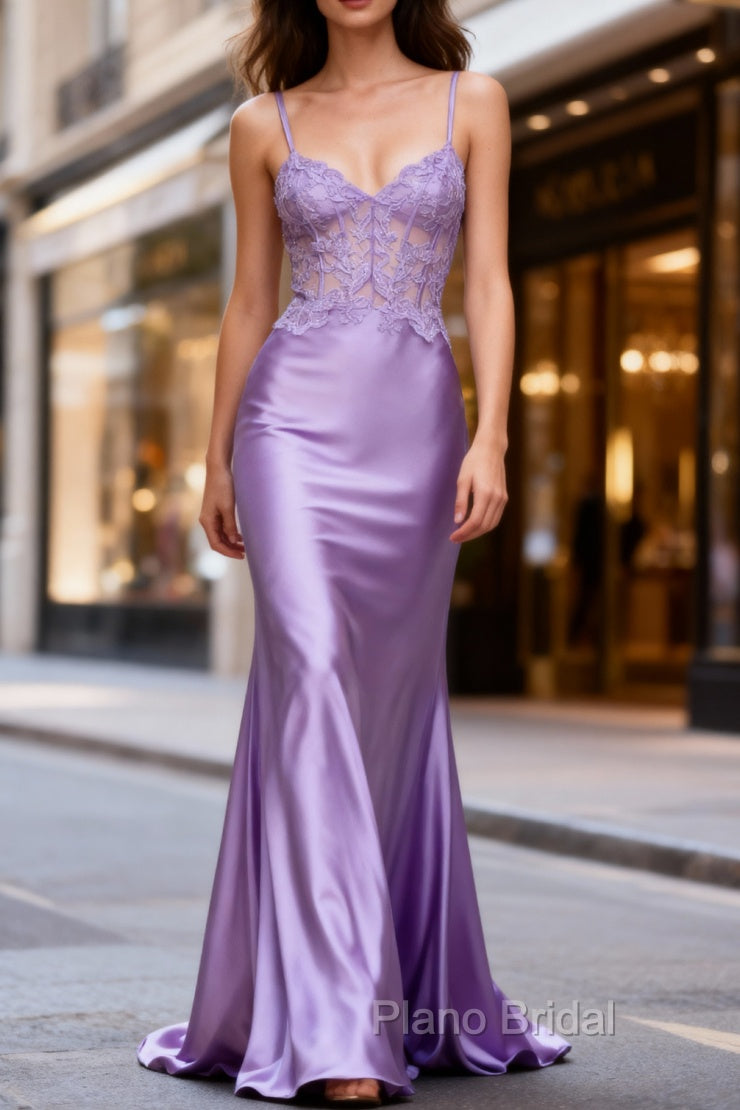Lilac Floral Elegant Mermaid Corset Long Formal Prom Dresses Main image