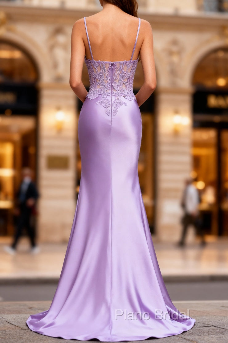 Lilac Floral Mermaid Corset Long Formal Prom Dresses with Slit Secondary image
