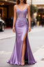 Lilac Floral Mermaid Corset Long Formal Prom Dresses with Slit