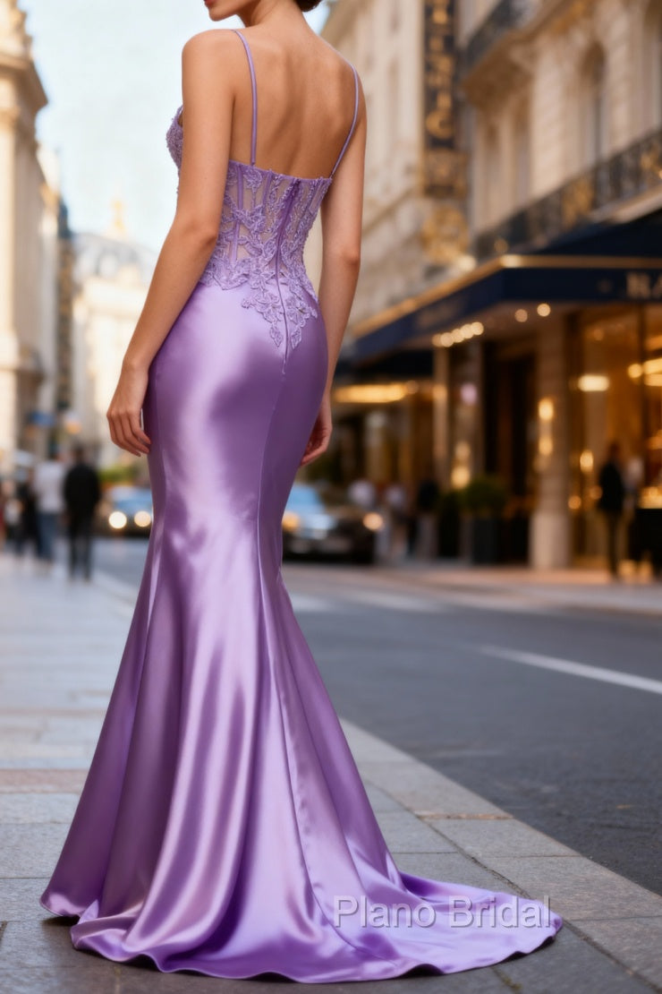 Lilac Floral Unique Mermaid Corset Long Formal Prom Dresses with Slit Secondary image