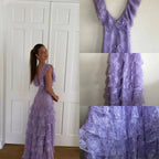 Lilac Lace Long Formal Prom Dresses Formal Evening Gown Party Dresses