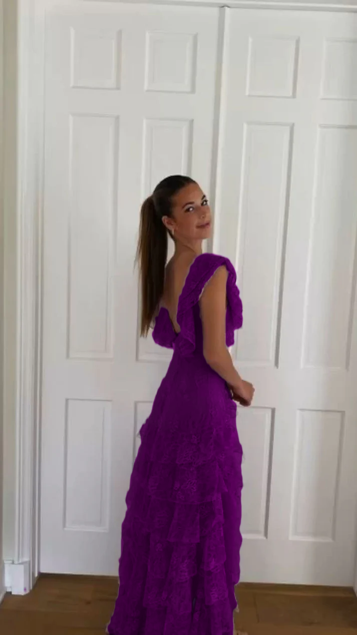 Lilac Lace Long Formal Prom Dresses Formal Evening Gown Party Dresses