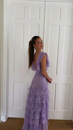 Lilac Lace Long Formal Prom Dresses Formal Evening Gown Party Dresses