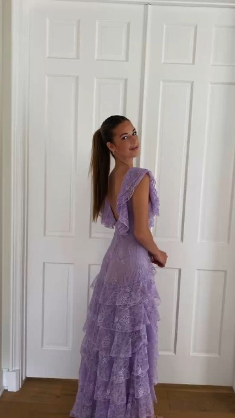 Lilac Lace Long Formal Prom Dresses Formal Evening Gown Party Dresses
