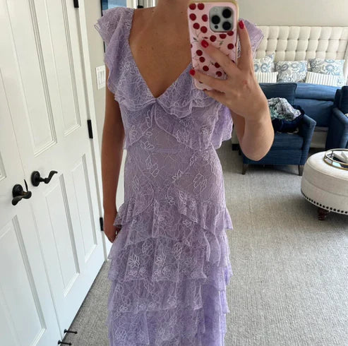 Lilac Lace Long Formal Prom Dresses Party Dresses 21Th Birthday Outfits
